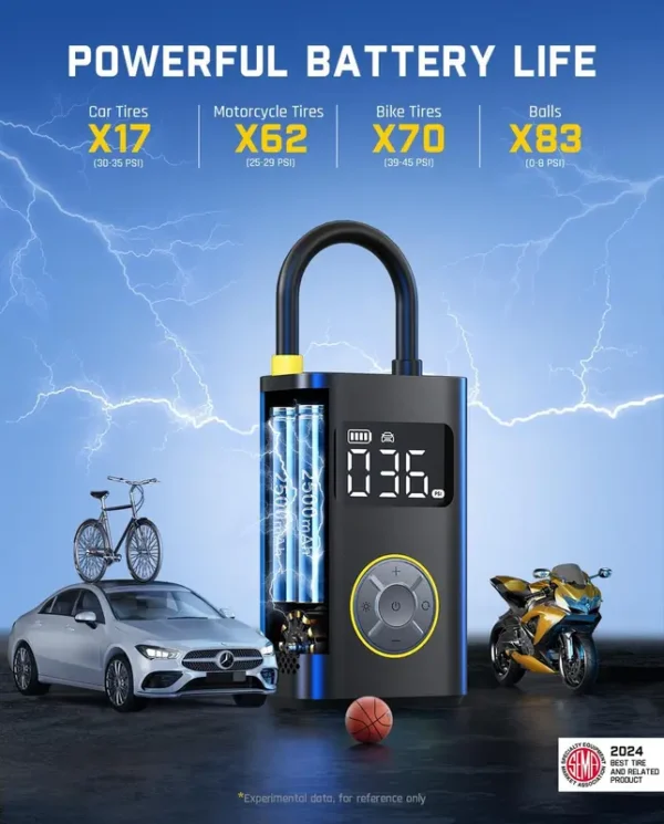 Fanttik-X9 Pro Tragbarer Reifenfüller für Kompaktwagen, 1Min schnelle elektrische Fahrradpumpe mit digitalem Reifendruckmesser, 150PSI Luftkompressor für Elektrofahrrader, Motorräder, Bälle - Image 4